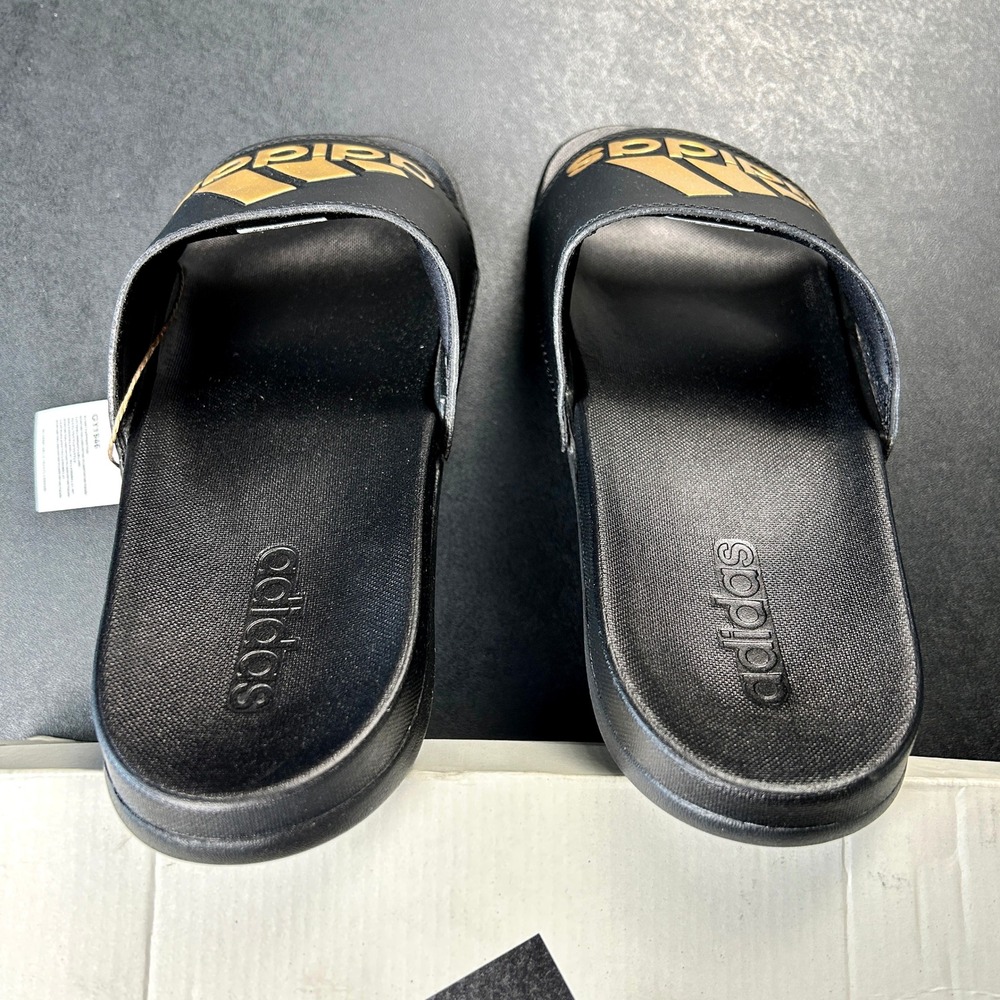 adidas Adilette Comfort Slides Mens 10 Womens 11 Black Gold Metallic GY1946 NEW - Picture 4 of 7